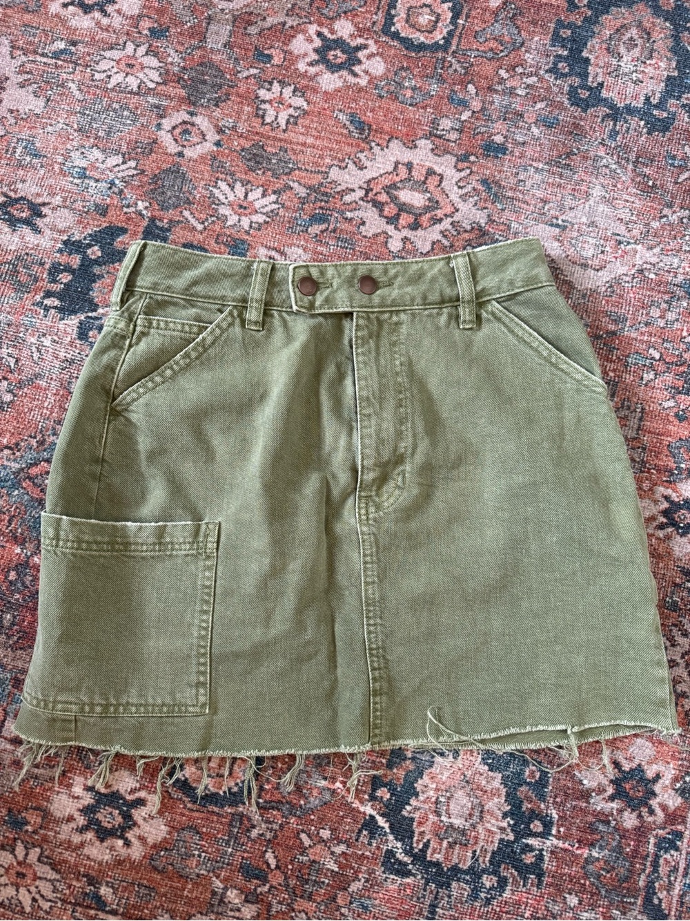PacSun Olive Army Green Denim Jean Cargo Mini Skirt Size 27